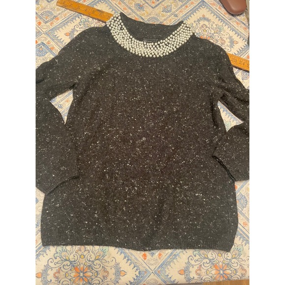 Karl Lagerfeld Paris Sweaters - Karl Lagerfeld Paris Pearl Neck Sweater Gray Marl Wool Blend Medium